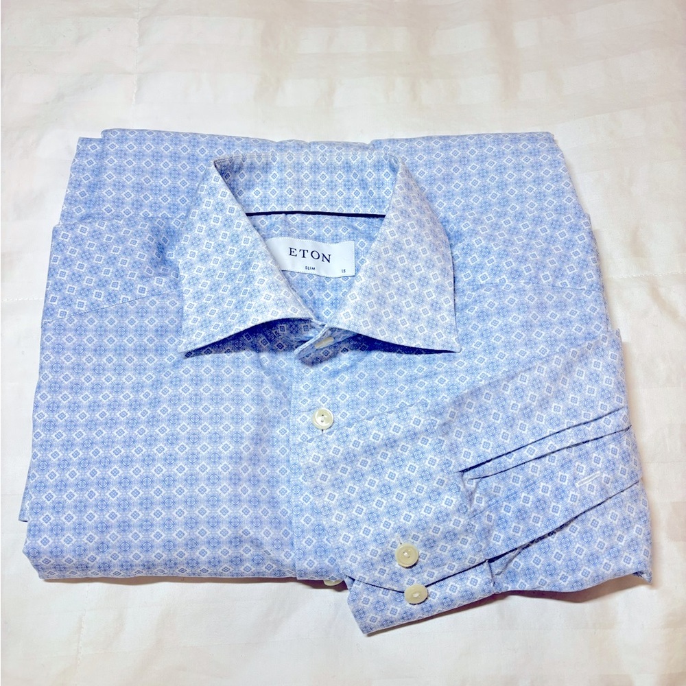 Eton Men's Blue Patterned Shirt Slim fit 38X15